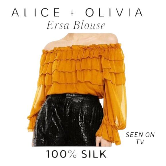 Alice + Olivia Ersa Silk Ruffle Tiered Off Shoulder Blouse XS Designer - Picture 1 of 11